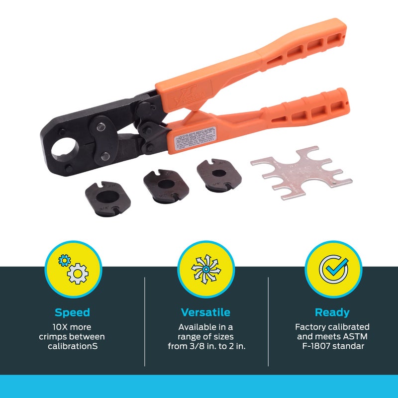 SharkBite 3/8 Inch PEX Crimp Tool Multi-Head Kit, Orange Handles, Plumbing Fittings, 23100 - Image 3